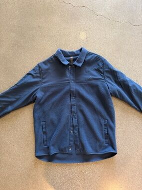 adidas Navy Blue Fleece Jacket with Snap Detail